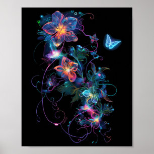 Kleurrijke Cyberpunk bloemen in de Blossom Garden Poster