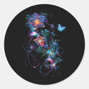Kleurrijke Cyberpunk bloemen in de Blossom Garden Ronde Sticker