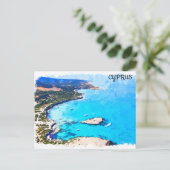 Kleurrijke Cyprus Kustlandschap Waterverf Reizen Briefkaart (Staand voorkant)