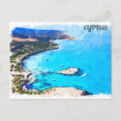 Kleurrijke Cyprus Kustlandschap Waterverf Reizen Briefkaart (Voorkant)