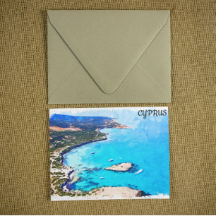 Kleurrijke Cyprus Kustlandschap Waterverf Reizen Briefkaart
