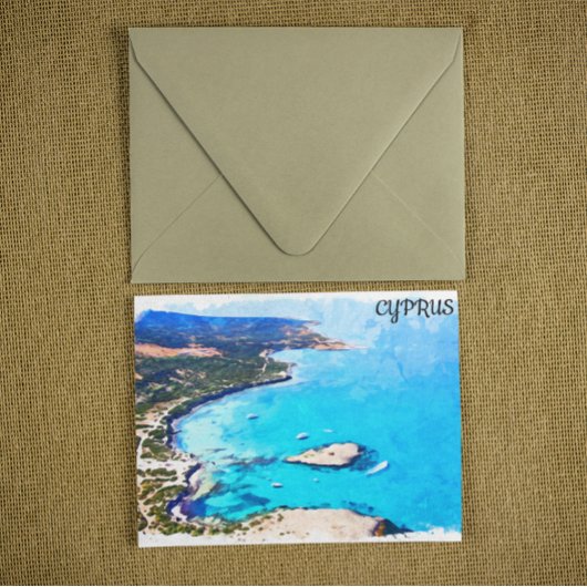 Kleurrijke Cyprus Kustlandschap Waterverf Reizen Briefkaart