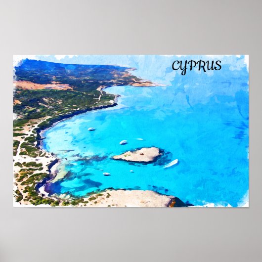 Kleurrijke Cyprus Kustlandschap Waterverf Reizen Poster (Voorkant)