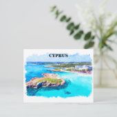 Kleurrijke Cyprus Waterverf Beach Briefkaart (Staand voorkant)