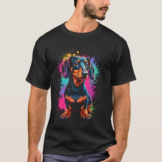 Kleurrijke dachshond kunst t-shirt (Voorkant)