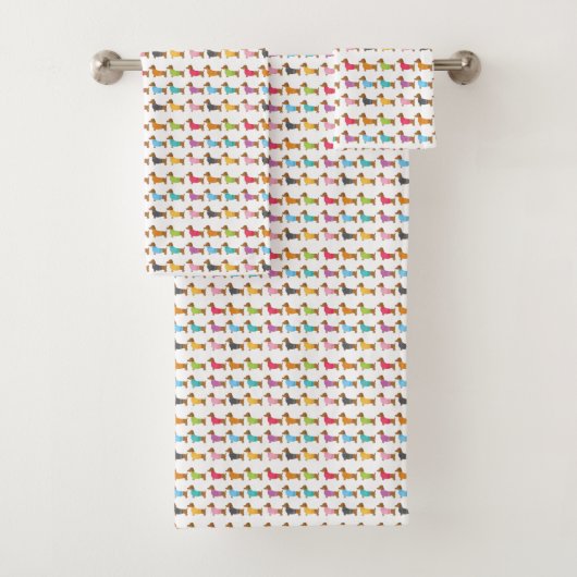Kleurrijke Dachshonds Bad Handdoek Set (Insitu)
