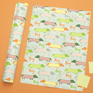 Kleurrijke Dachshund Illustratie Schattige Hondenp Cadeaupapier