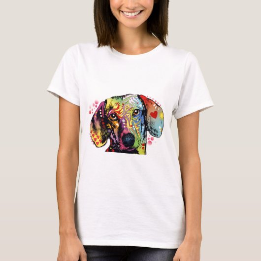 kleurrijke Dachshund-kunst T-shirt (Voorkant)