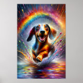 Kleurrijke Dachshund Rainbow Splatter Weener Hond Poster (Voorkant)