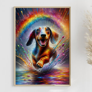 Kleurrijke Dachshund Rainbow Splatter Weener Hond Poster