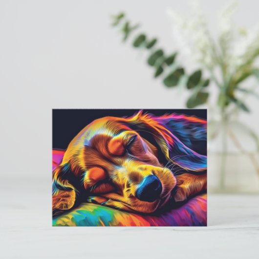 Kleurrijke Dachshund slapen Briefkaart (Staand voorkant)