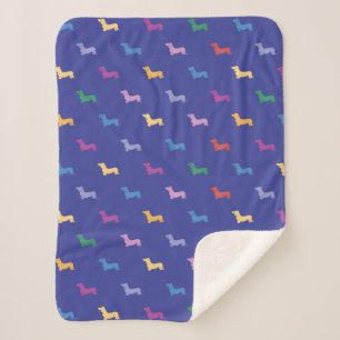 Kleurrijke Dachshunds Patroon Blauw Sherpa Deken