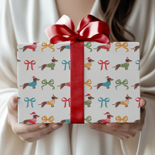 Kleurrijke Dachshunds & Strikken Festive Kerstmis Cadeaupapier