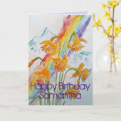 Kleurrijke Daffodil Regenboog Waterverf Verjaardag Kaart (Gele Bloem)