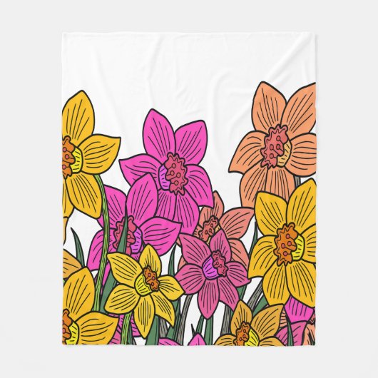 Kleurrijke Daffodils Bloemen Ontwerp Fleece Deken (Voorkant)
