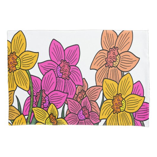 Kleurrijke Daffodils Bloemen Ontwerp Kussensloop (Voorkant)