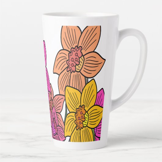 Kleurrijke Daffodils Bloemen Ontwerp Latte Mok (Rechts)