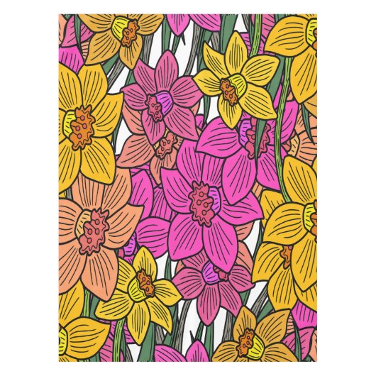 Kleurrijke Daffodils Bloemen Ontwerp Tafelkleed (Voorkant)