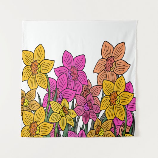 Kleurrijke Daffodils Bloemen Ontwerp Wandkleed (Voorkant)