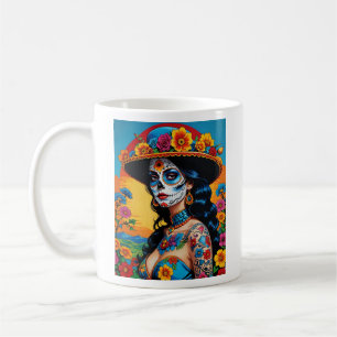 Kleurrijke Dag van de Dode Floral Skull Art T-shir Koffiemok