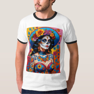Kleurrijke Dag van de Dode Schoonheid T-shirt