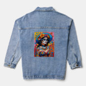 Kleurrijke Dag van de Dode Schoonheid T-shirt Denim Jacket (Achterkant)