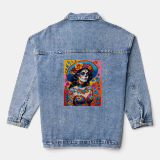 Kleurrijke Dag van de Dode Schoonheid T-shirt Denim Jacket
