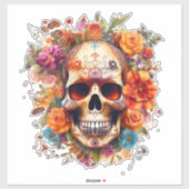 Kleurrijke dag van de dode suikerschedel Grote Sticker (Vel)