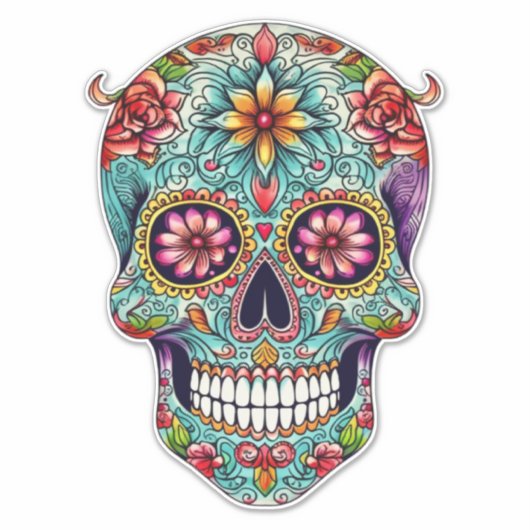 Kleurrijke dag van de dode suikerschedel Grote Sticker (Voorkant)