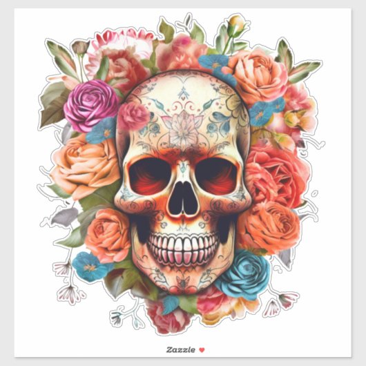 Kleurrijke dag van de dode suikerschedel Grote Sticker (Vel)
