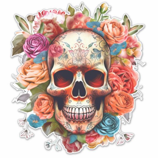 Kleurrijke dag van de dode suikerschedel Grote Sticker (Voorkant)