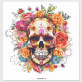 Kleurrijke dag van de dode suikerschedel Grote Sticker (Vel)