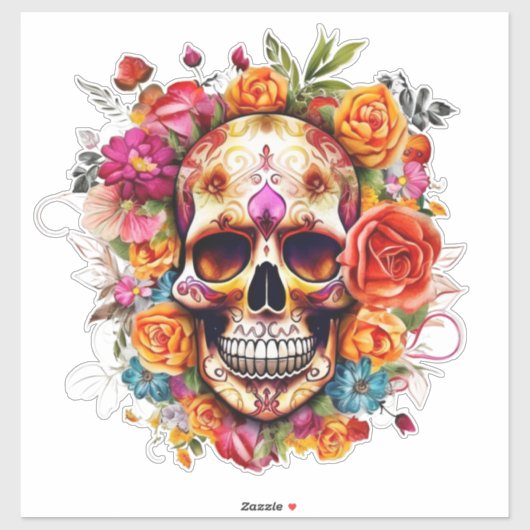 Kleurrijke dag van de dode suikerschedel Grote Sticker (Vel)