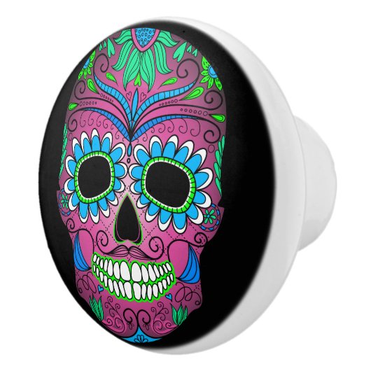 Kleurrijke dag van de dode suikerschedel keramische knop (Rechts)