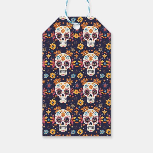 Kleurrijke dag van de dode suikerschedel naadloos  cadeaulabel (Voorkant)