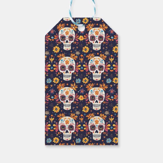 Kleurrijke dag van de dode suikerschedel naadloos  cadeaulabel (Achterkant)