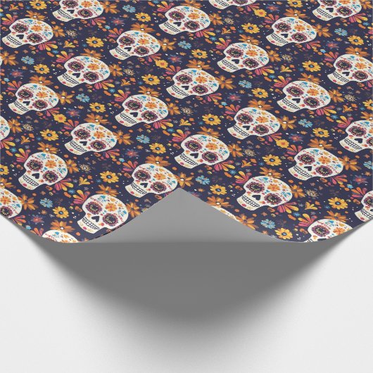Kleurrijke dag van de dode suikerschedel naadloos  cadeaupapier (Hoek)