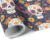 Kleurrijke dag van de dode suikerschedel naadloos cadeaupapier (Rol Hoek)