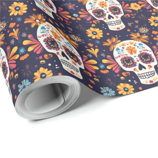 Kleurrijke dag van de dode suikerschedel naadloos cadeaupapier (Rol Hoek)