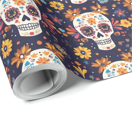 Kleurrijke dag van de dode suikerschedel naadloos cadeaupapier (Rol Hoek)