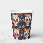 Kleurrijke dag van de dode suikerschedel naadloos  papieren bekers (Achterkant)