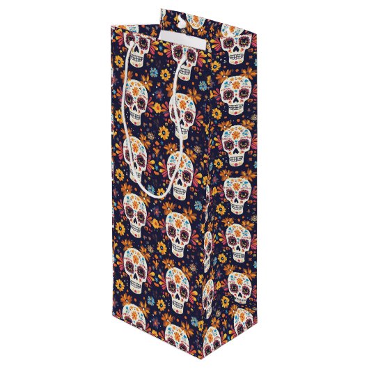 Kleurrijke dag van de dode suikerschedel naadloos  wijn cadeautas (Achterkant Gekanteld)