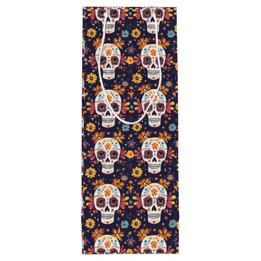 Kleurrijke dag van de dode suikerschedel naadloos  wijn cadeautas (Achterkant)