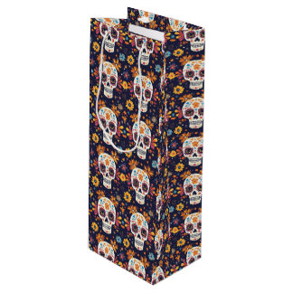Kleurrijke dag van de dode suikerschedel naadloos wijn cadeautas