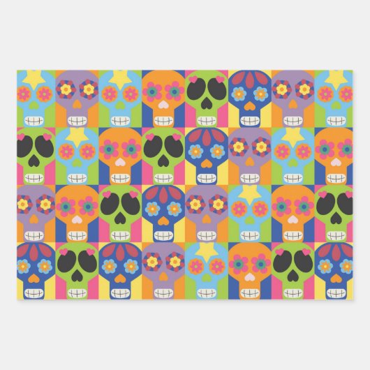Kleurrijke dag van de dode suikerschedels inpakpapier vel (Voorkant)
