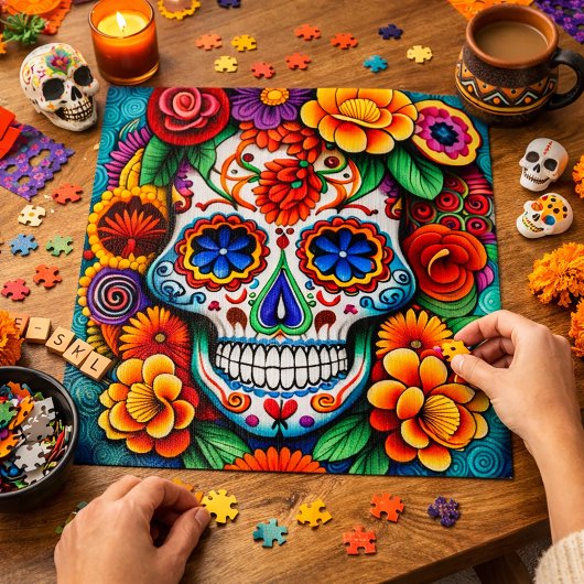 Kleurrijke Dag van de Doden Suiker Schedel Bloemmo Legpuzzel