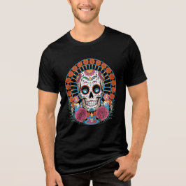 Kleurrijke Dag van de Doden Suiker Schedel Kunst Tri-Blend Shirt