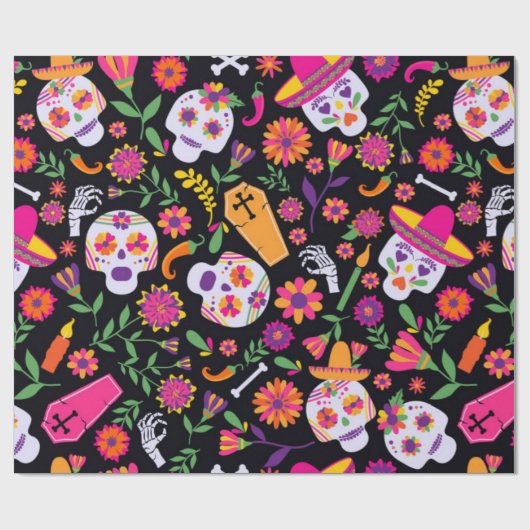 Kleurrijke dag van het dode patroon cadeaupapier (Vlak)
