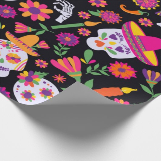 Kleurrijke dag van het dode patroon cadeaupapier (Hoek)