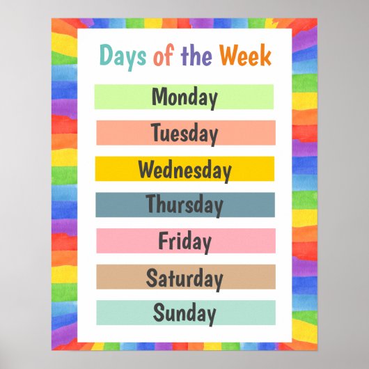 Kleurrijke dagen van de week poster (Voorkant)